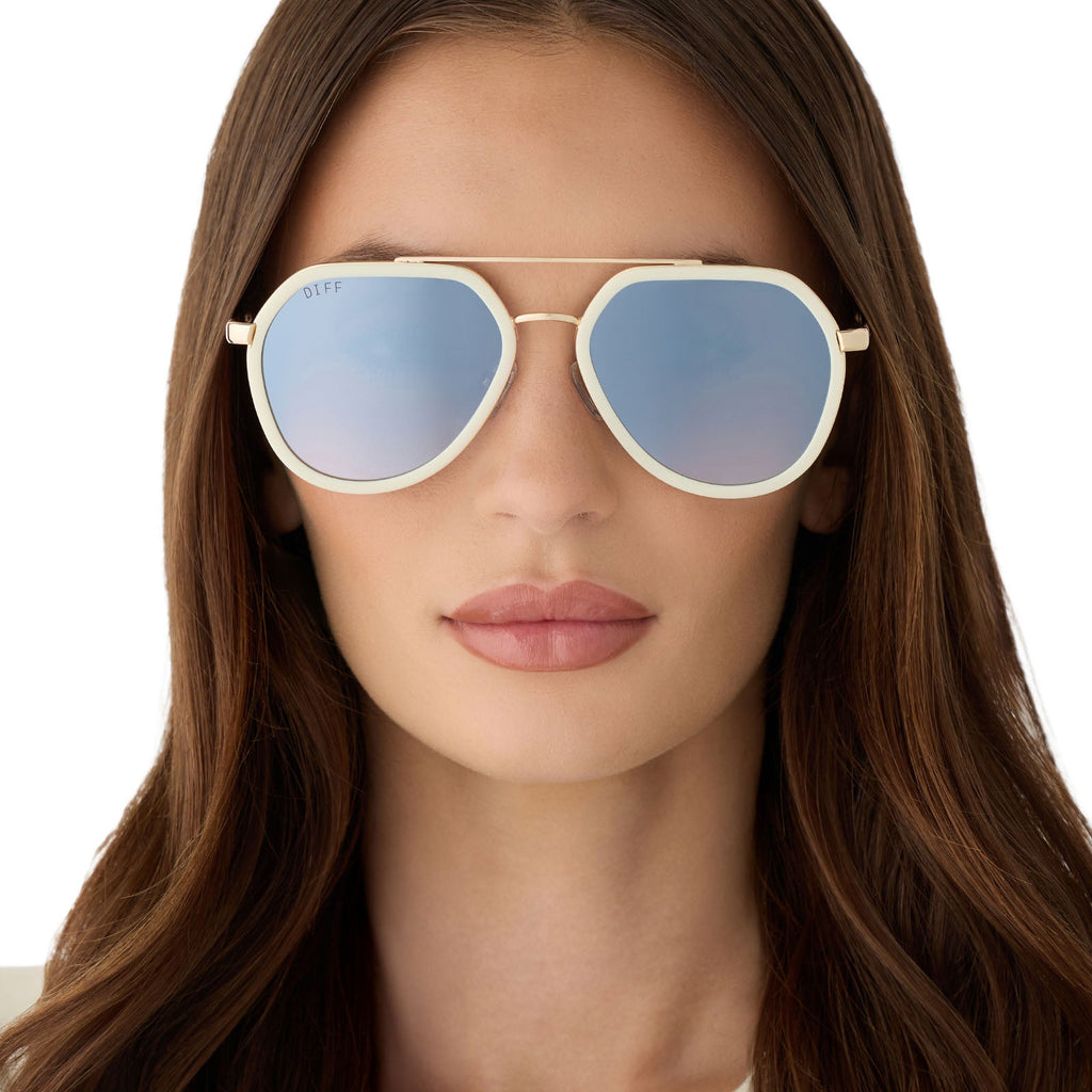 JOEY - COURTSIDE IVORY + GOLD METAL + SLATE GRADIENT FLASH SUNGLASSES
