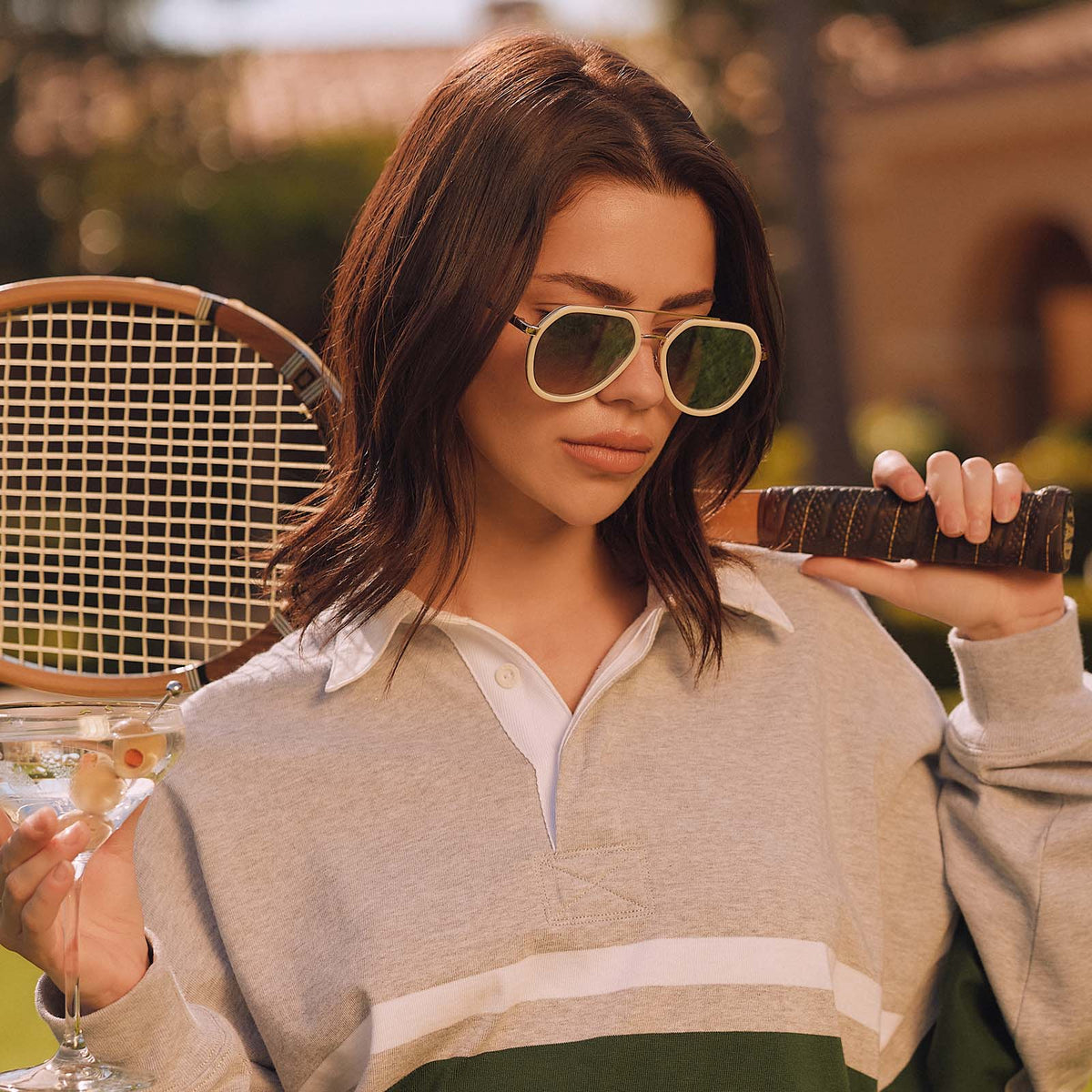JOEY - COURTSIDE IVORY + GOLD METAL + SLATE GRADIENT FLASH SUNGLASSES