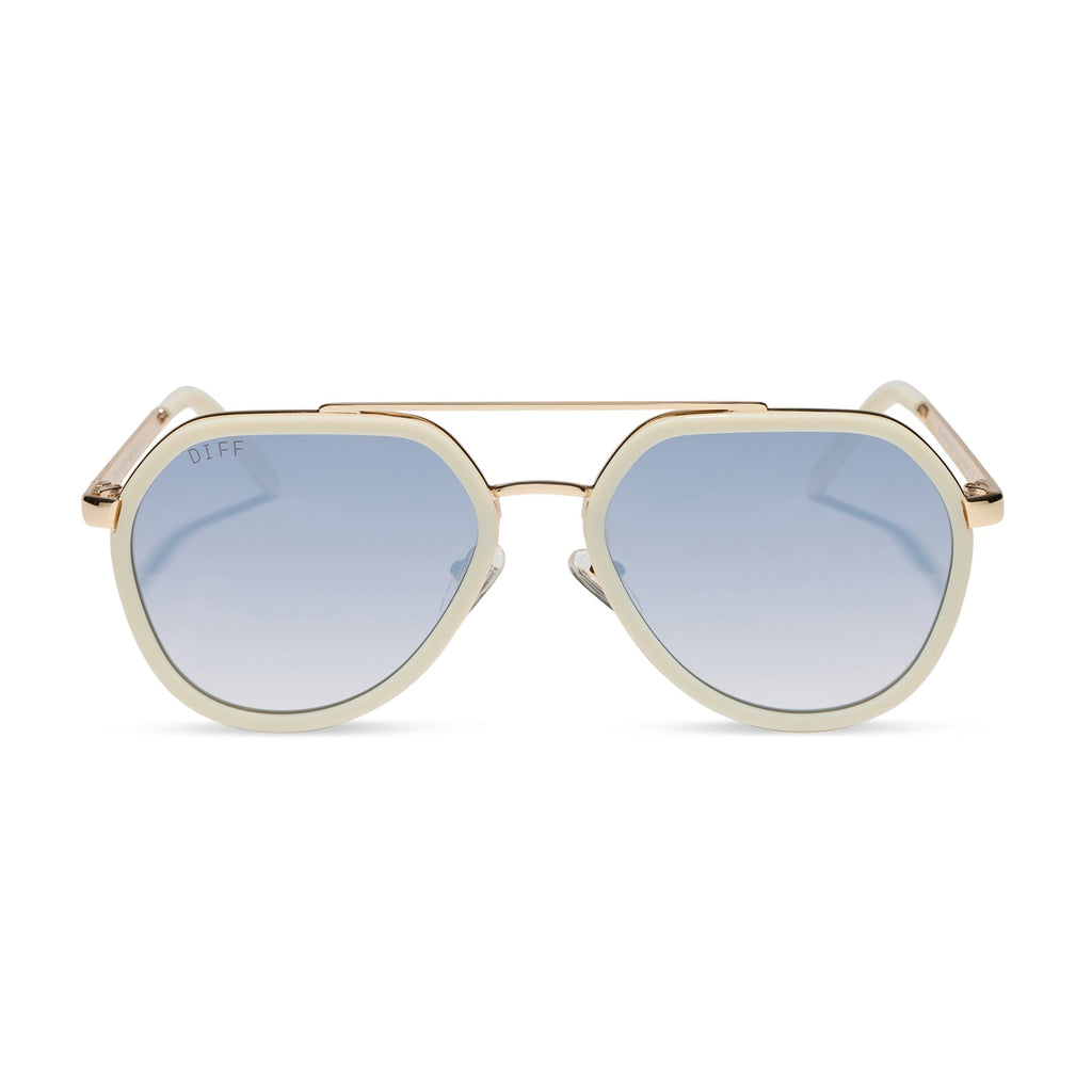 JOEY - COURTSIDE IVORY + GOLD METAL + SLATE GRADIENT FLASH SUNGLASSES